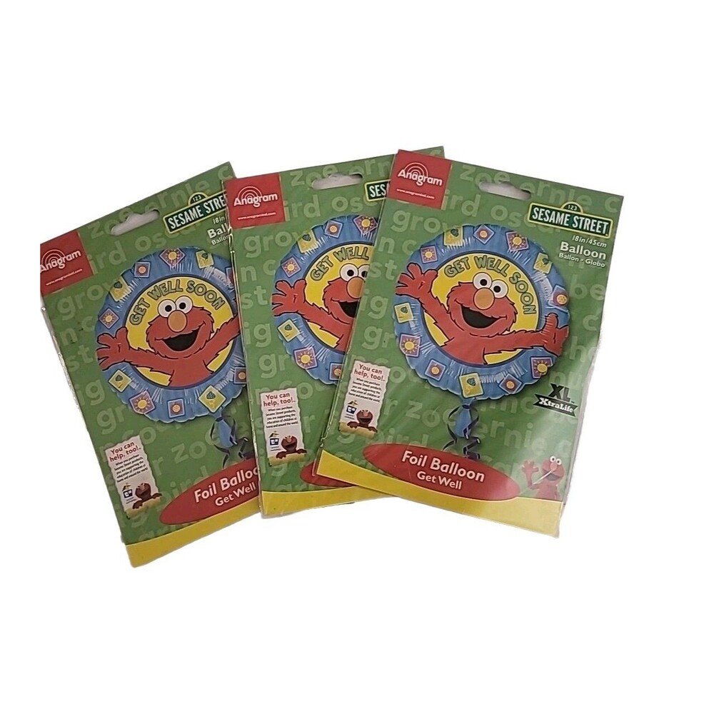 Elmo "Get Well Soon" Foil Balloon Lot Of (3) NEW